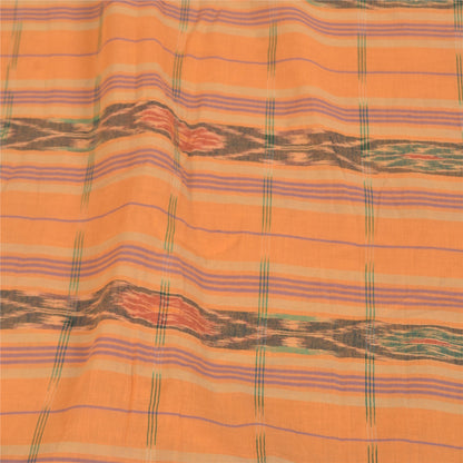 Sanskriti Vintage Sarees Orange Pure Cotton Ikat Hand Woven Sari Craft Sustainable Fabric