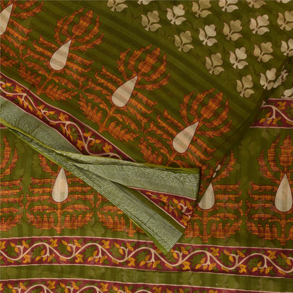 Sanskriti Vintage Sarees Green 100% Pure Cotton Printed Sari 5+yd Craft Sustainable Fabric