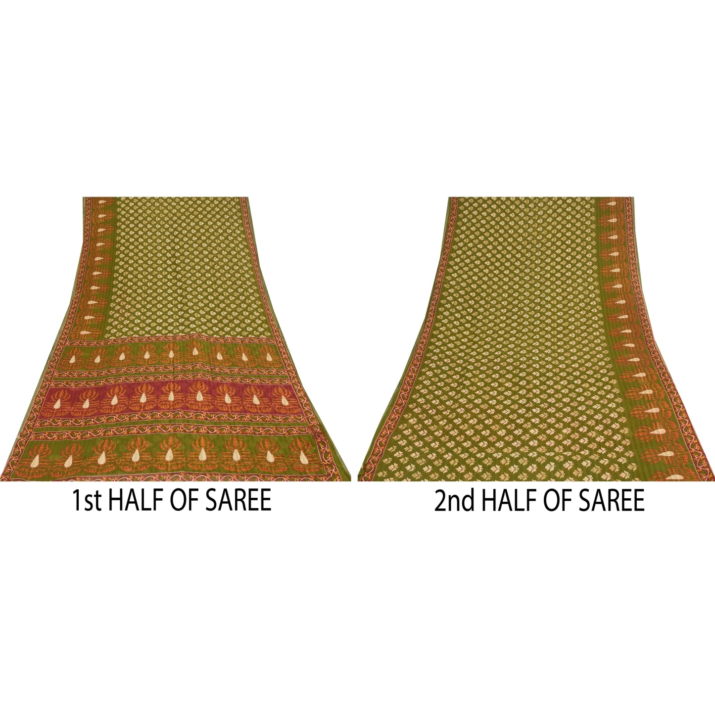 Sanskriti Vintage Sarees Green 100% Pure Cotton Printed Sari 5+yd Craft Sustainable Fabric