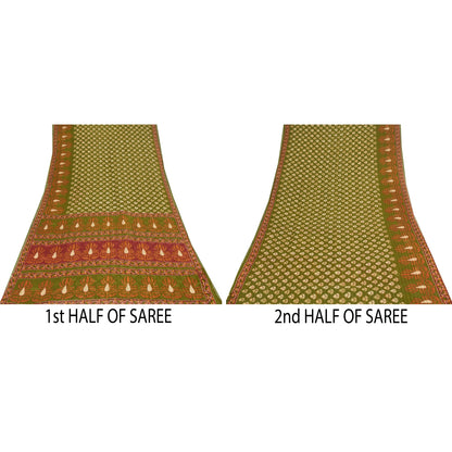 Sanskriti Vintage Sarees Green 100% Pure Cotton Printed Sari 5+yd Craft Sustainable Fabric