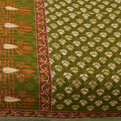 Sanskriti Vintage Sarees Green 100% Pure Cotton Printed Sari 5+yd Craft Sustainable Fabric