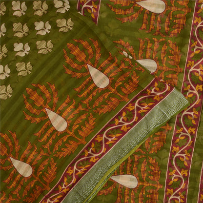 Sanskriti Vintage Sarees Green 100% Pure Cotton Printed Sari 5+yd Craft Sustainable Fabric
