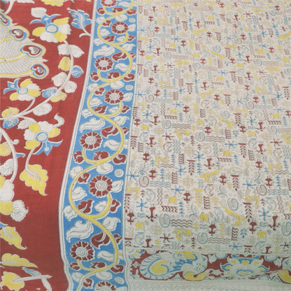 Sanskriti Vintage Sarees Handmade Kalamkari Pure Cotton Printed Sari 5+yd Sustainable Fabric