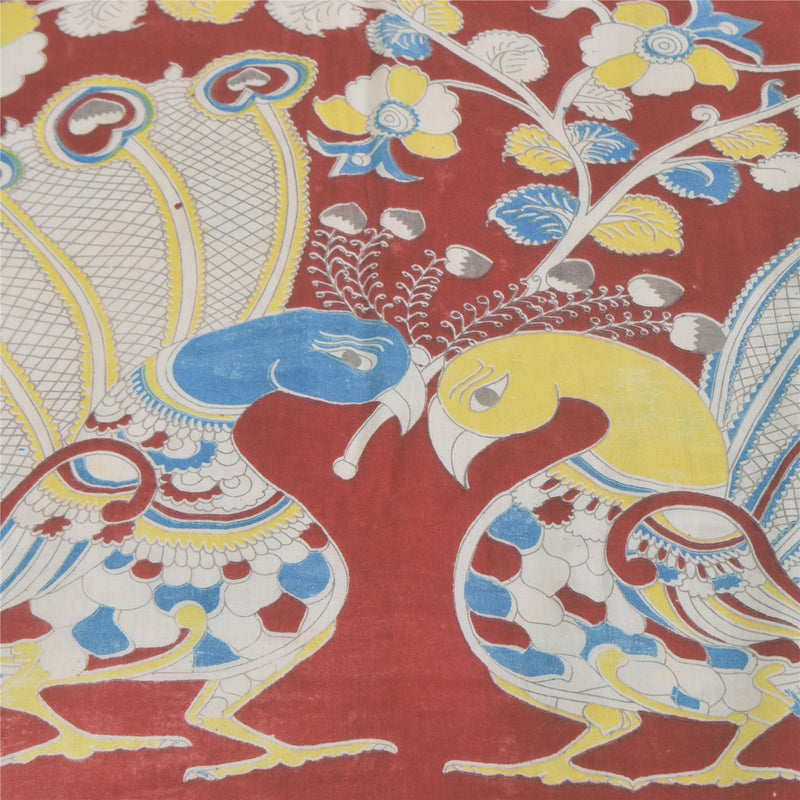 Sanskriti Vintage Sarees Handmade Kalamkari Pure Cotton Printed Sari 5+yd Sustainable Fabric