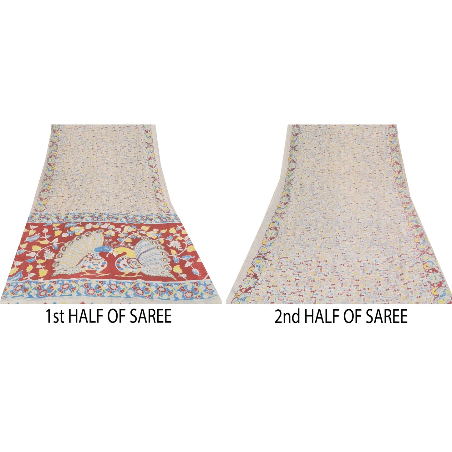 Sanskriti Vintage Sarees Handmade Kalamkari Pure Cotton Printed Sari 5+yd Sustainable Fabric