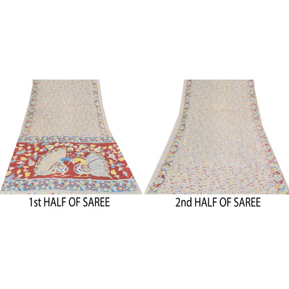 Sanskriti Vintage Sarees Handmade Kalamkari Pure Cotton Printed Sari 5+yd Sustainable Fabric