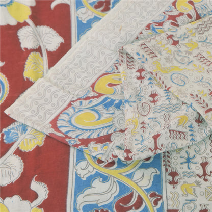 Sanskriti Vintage Sarees Handmade Kalamkari Pure Cotton Printed Sari 5+yd Sustainable Fabric