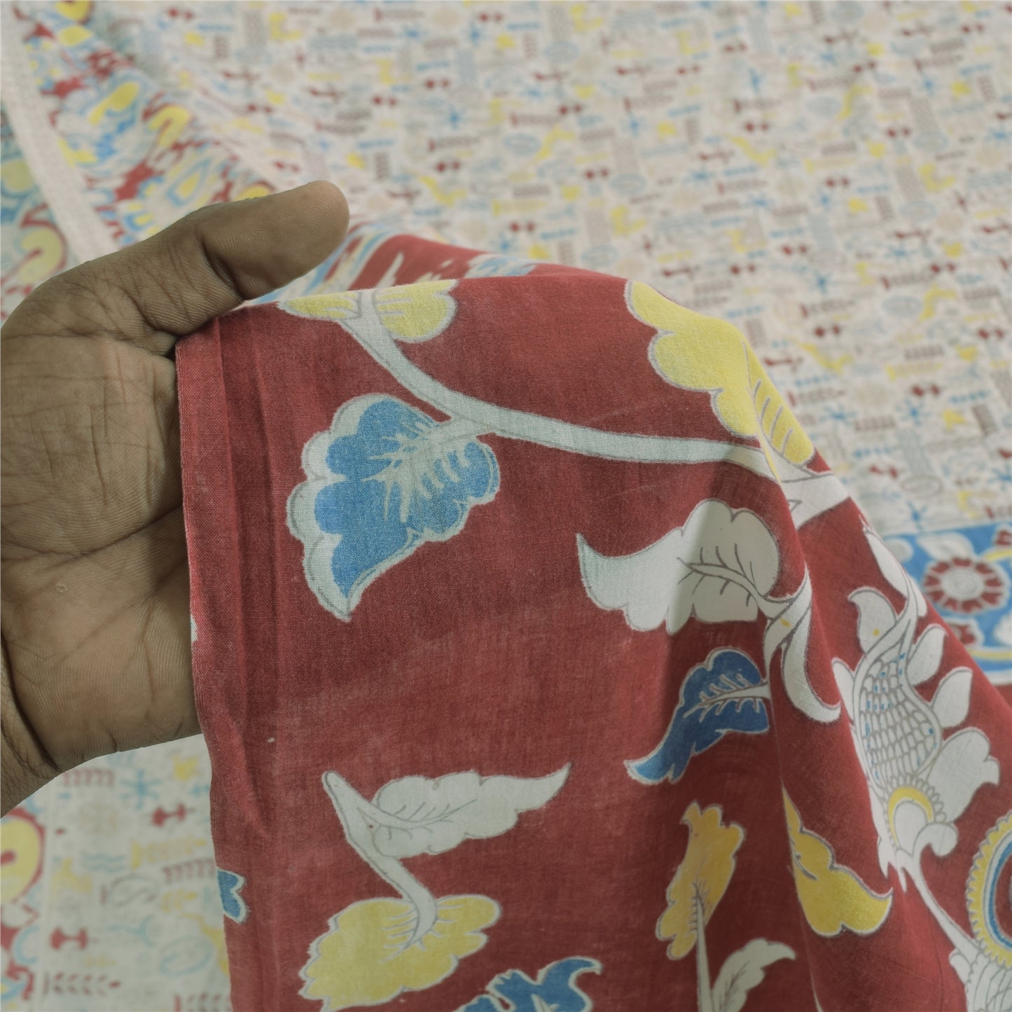 Sanskriti Vintage Sarees Handmade Kalamkari Pure Cotton Printed Sari 5+yd Sustainable Fabric