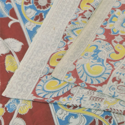 Sanskriti Vintage Sarees Handmade Kalamkari Pure Cotton Printed Sari 5+yd Sustainable Fabric