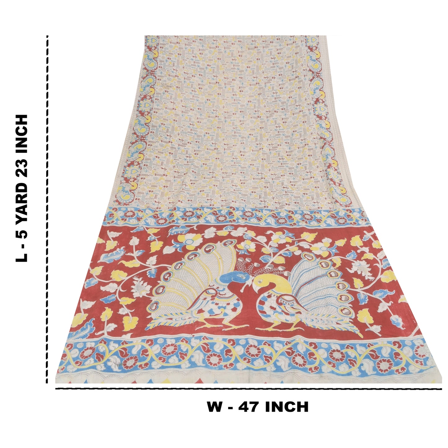 Sanskriti Vintage Sarees Handmade Kalamkari Pure Cotton Printed Sari 5+yd Sustainable Fabric