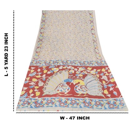 Sanskriti Vintage Sarees Handmade Kalamkari Pure Cotton Printed Sari 5+yd Sustainable Fabric