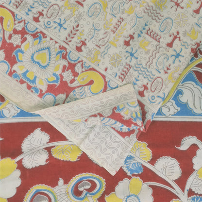 Sanskriti Vintage Sarees Handmade Kalamkari Pure Cotton Printed Sari 5+yd Sustainable Fabric