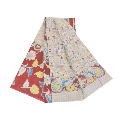 Sanskriti Vintage Sarees Handmade Kalamkari Pure Cotton Printed Sari 5+yd Sustainable Fabric