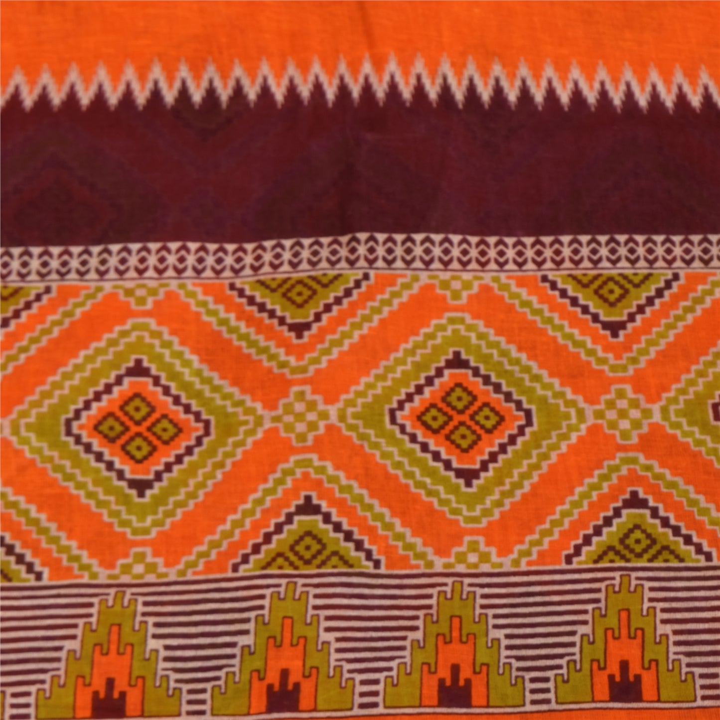 Sanskriti Vintage Sarees Orange 100% Pure Cotton Printed Sari 5+yd Craft Sustainable Fabric