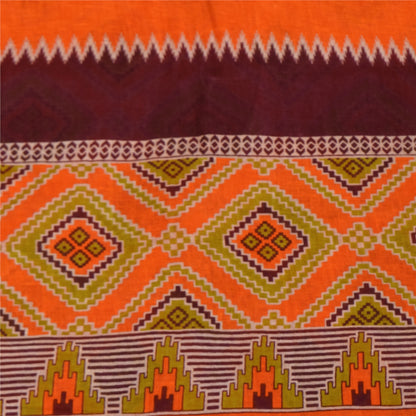 Sanskriti Vintage Sarees Orange 100% Pure Cotton Printed Sari 5+yd Craft Sustainable Fabric