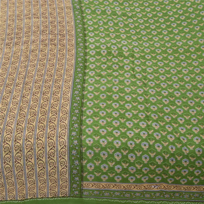 Sanskriti Vintage Sarees Indian Green Pure Cotton Printed Sari 5+yd Craft Sustainable Fabric