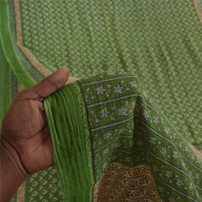 Sanskriti Vintage Sarees Indian Green Pure Cotton Printed Sari 5+yd Craft Sustainable Fabric