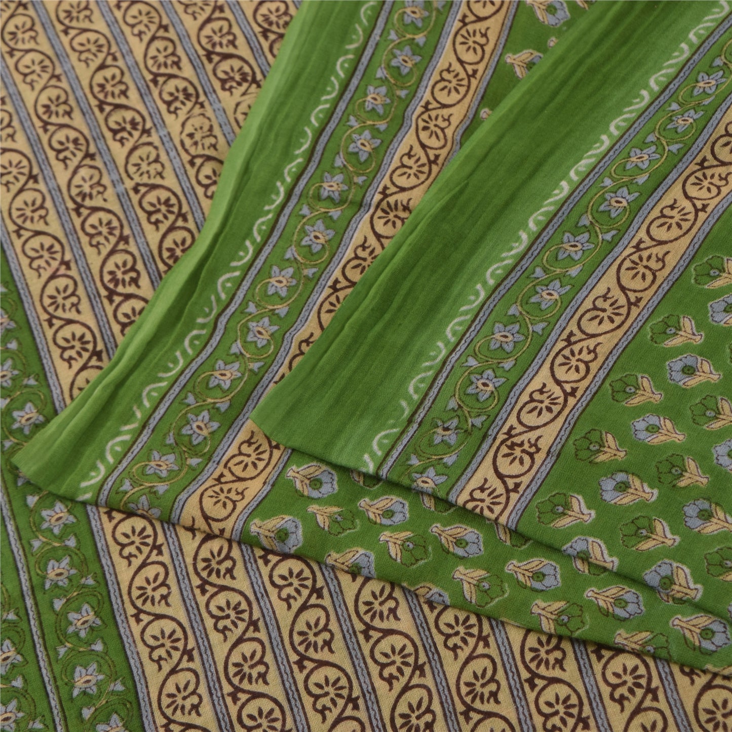 Sanskriti Vintage Sarees Indian Green Pure Cotton Printed Sari 5+yd Craft Sustainable Fabric