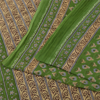 Sanskriti Vintage Sarees Indian Green Pure Cotton Printed Sari 5+yd Craft Sustainable Fabric