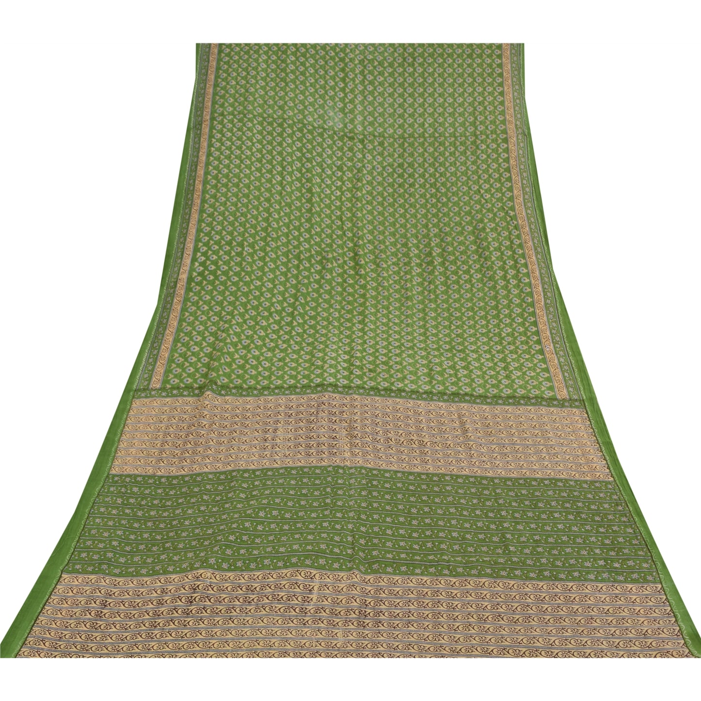 Sanskriti Vintage Sarees Indian Green Pure Cotton Printed Sari 5+yd Craft Sustainable Fabric