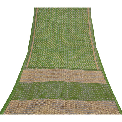 Sanskriti Vintage Sarees Indian Green Pure Cotton Printed Sari 5+yd Craft Sustainable Fabric
