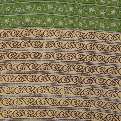 Sanskriti Vintage Sarees Indian Green Pure Cotton Printed Sari 5+yd Craft Sustainable Fabric