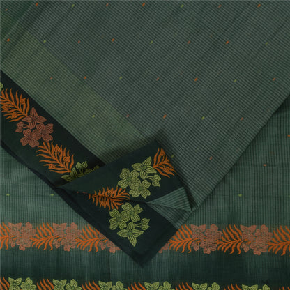 Sanskriti Vintage Sarier Indisk Grøn Broderet Ren Bomuldssari 5+ yards Bæredygtigt Stof