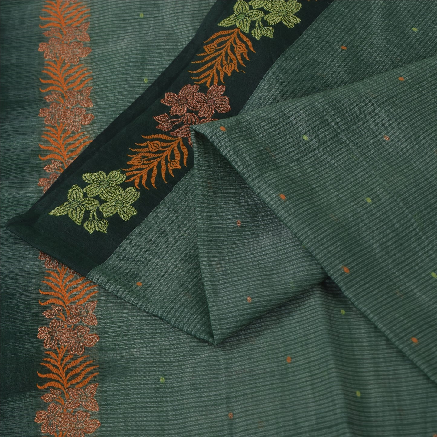 Sanskriti Vintage Sarier Indisk Grøn Broderet Ren Bomuldssari 5+ yards Bæredygtigt Stof