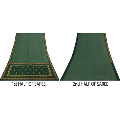 Sanskriti Vintage Sarier Indisk Grøn Broderet Ren Bomuldssari 5+ yards Bæredygtigt Stof