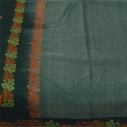 Sanskriti Vintage Sarier Indisk Grøn Broderet Ren Bomuldssari 5+ yards Bæredygtigt Stof