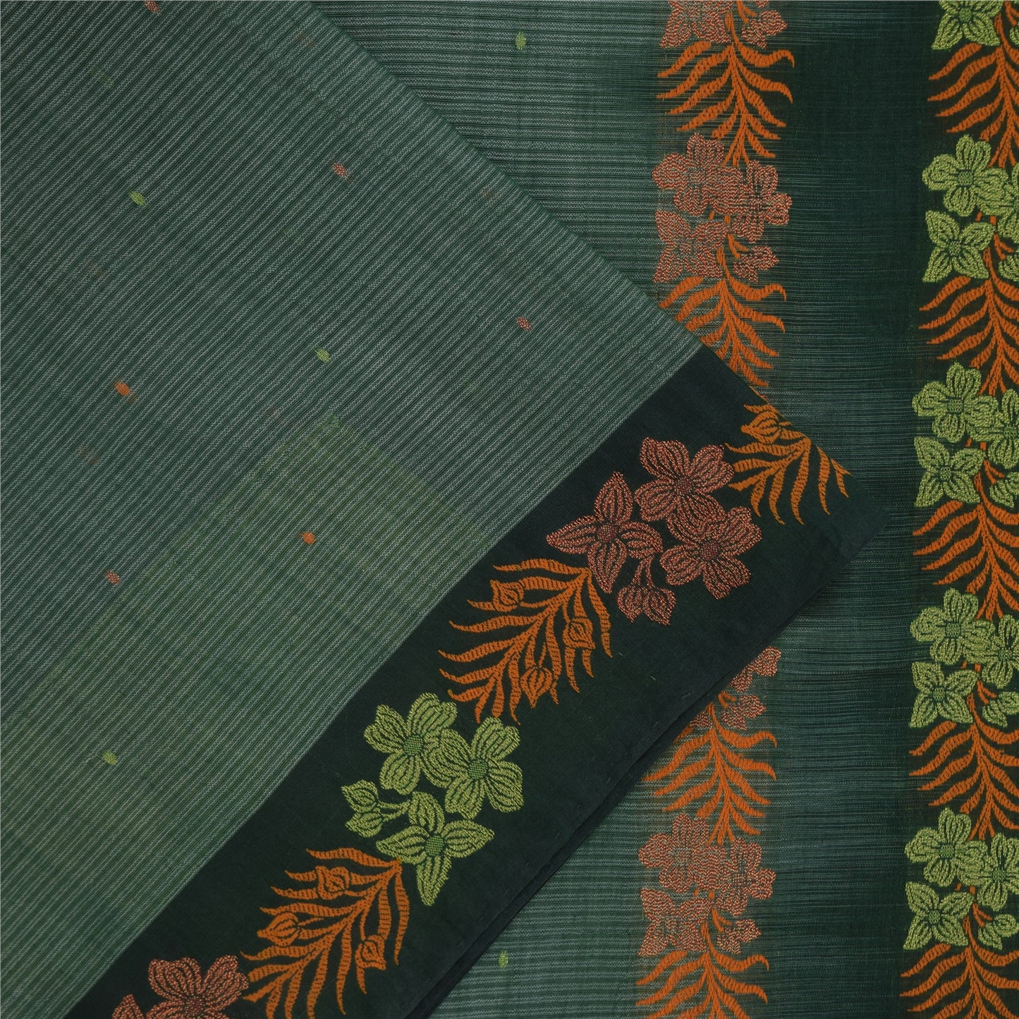 Sanskriti Vintage Sarier Indisk Grøn Broderet Ren Bomuldssari 5+ yards Bæredygtigt Stof