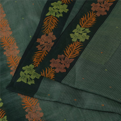 Sanskriti Vintage Sarier Indisk Grøn Broderet Ren Bomuldssari 5+ yards Bæredygtigt Stof