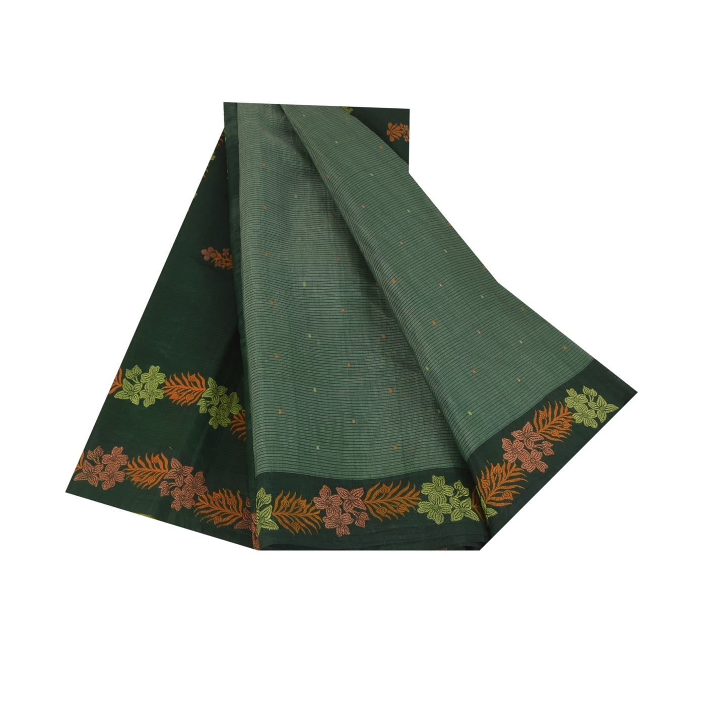 Sanskriti Vintage Sarier Indisk Grøn Broderet Ren Bomuldssari 5+ yards Bæredygtigt Stof