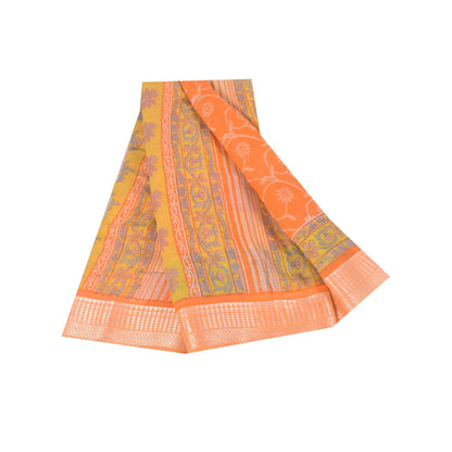 Sanskriti Vintage Sarees Indian Orange Pure Cotton Print Sari 5+yd Craft Sustainable Fabric