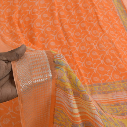 Sanskriti Vintage Sarees Indian Orange Pure Cotton Print Sari 5+yd Craft Sustainable Fabric