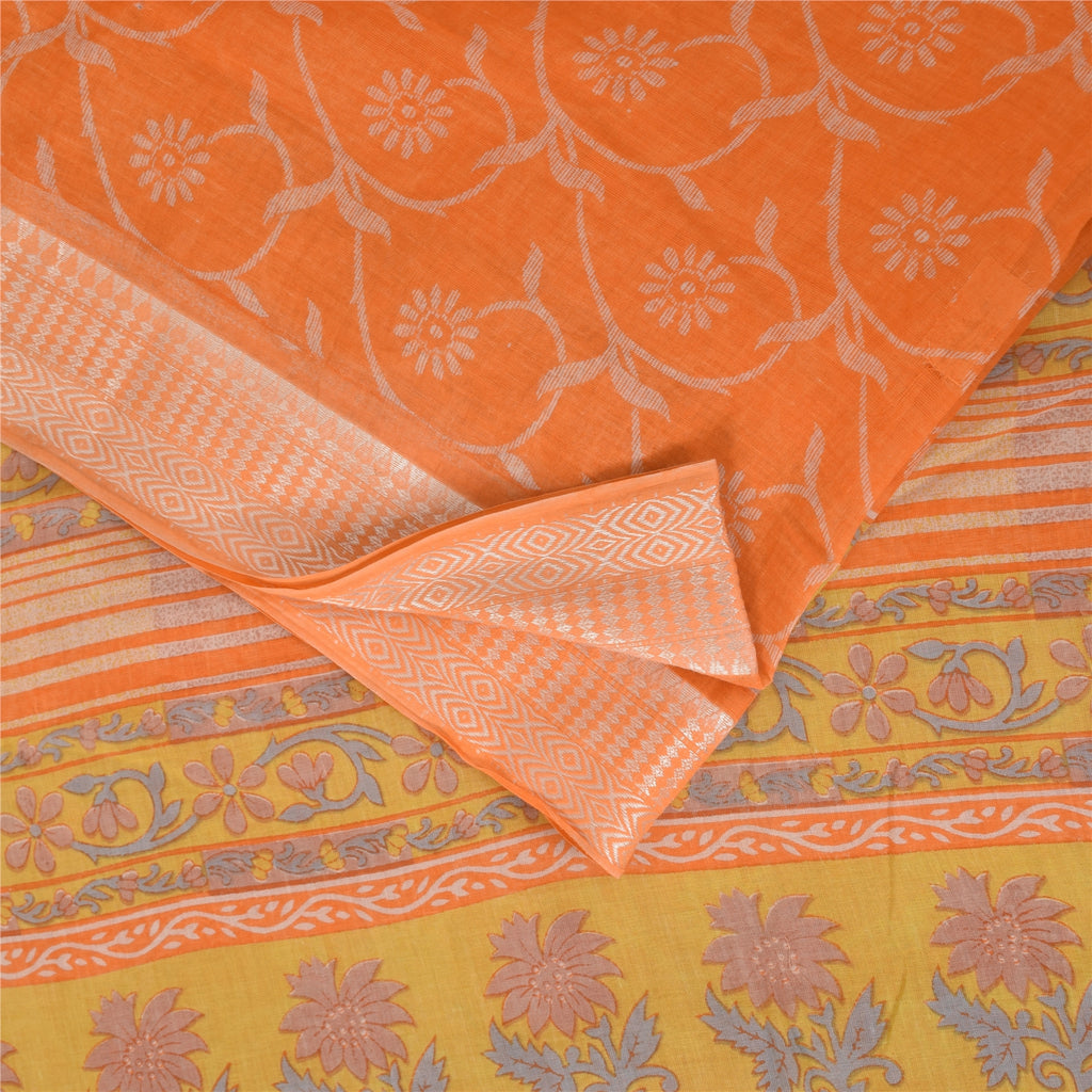 Sanskriti Vintage Sarees Indian Orange Pure Cotton Print Sari 5+yd Craft Sustainable Fabric