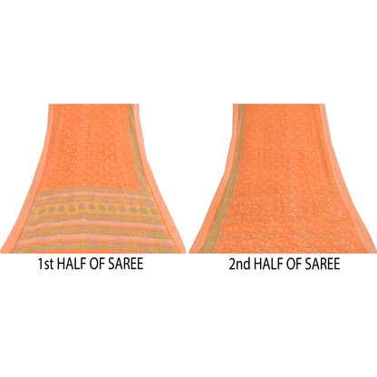 Sanskriti Vintage Sarees Indian Orange Pure Cotton Print Sari 5+yd Craft Sustainable Fabric