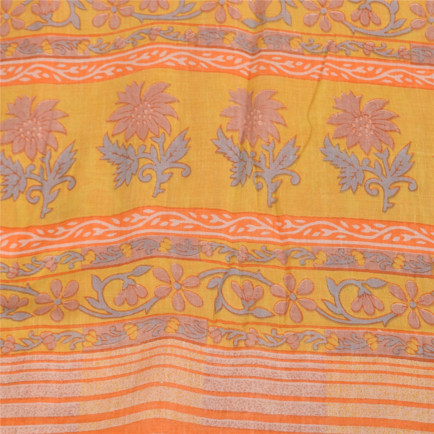 Sanskriti Vintage Sarees Indian Orange Pure Cotton Print Sari 5+yd Craft Sustainable Fabric