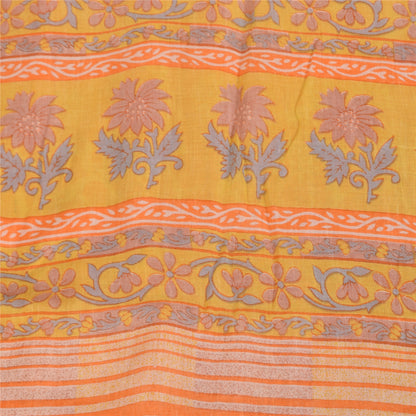 Sanskriti Vintage Sarees Indian Orange Pure Cotton Print Sari 5+yd Craft Sustainable Fabric