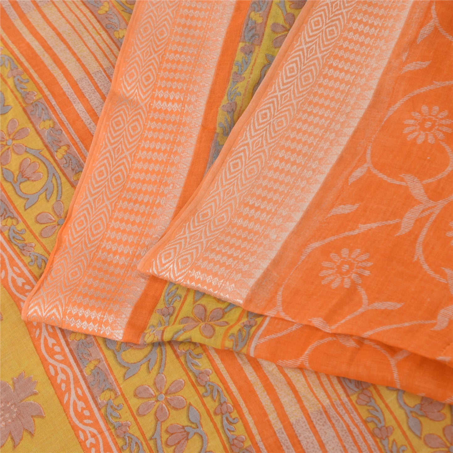 Sanskriti Vintage Sarees Indian Orange Pure Cotton Print Sari 5+yd Craft Sustainable Fabric