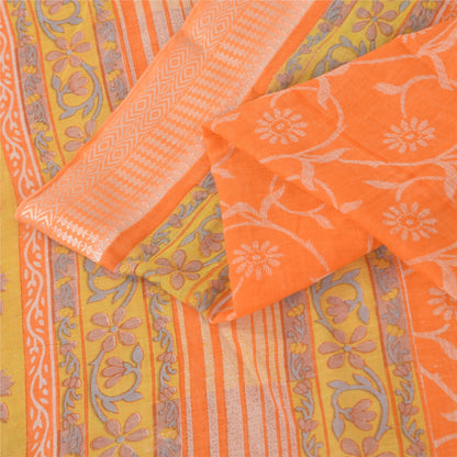 Sanskriti Vintage Sarees Indian Orange Pure Cotton Print Sari 5+yd Craft Sustainable Fabric