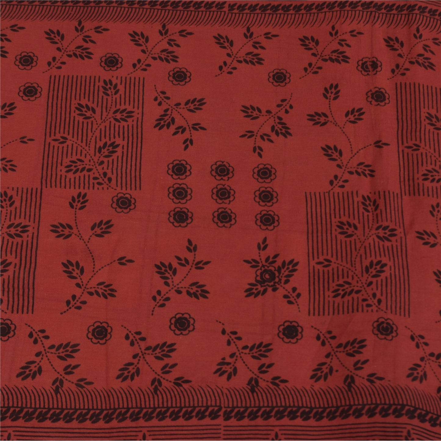 Sanskriti Vintage Sarees Cream Pure Cotton Peacock Print Sari 5+yd Craft Sustainable Fabric