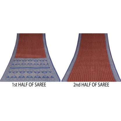 Sanskriti Vintage Sarees Red 100% Pure Cotton Printed Sari 5+yd Craft Sustainable Fabric