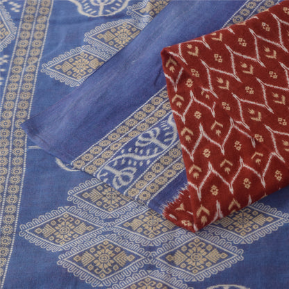 Sanskriti Vintage Sarees Red 100% Pure Cotton Printed Sari 5+yd Craft Sustainable Fabric