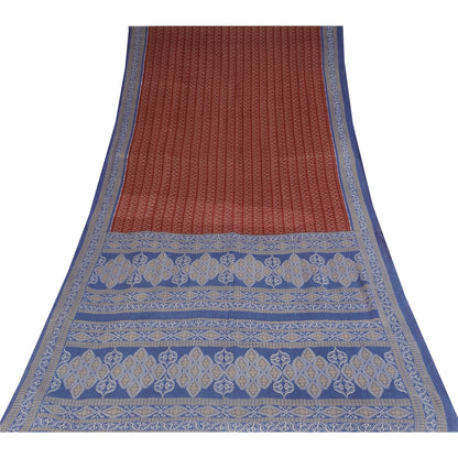 Sanskriti Vintage Sarees Red 100% Pure Cotton Printed Sari 5+yd Craft Sustainable Fabric