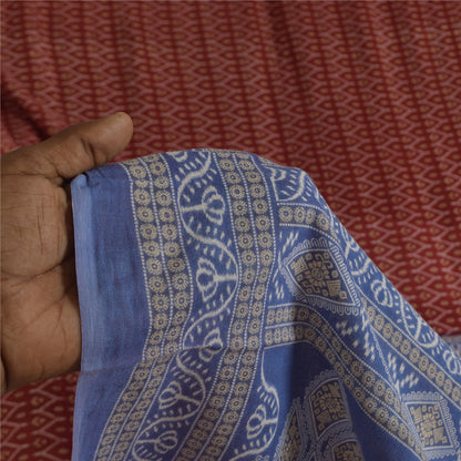 Sanskriti Vintage Sarees Red 100% Pure Cotton Printed Sari 5+yd Craft Sustainable Fabric