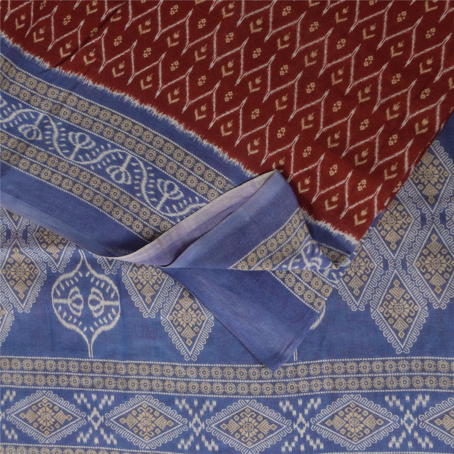 Sanskriti Vintage Sarees Red 100% Pure Cotton Printed Sari 5+yd Craft Sustainable Fabric