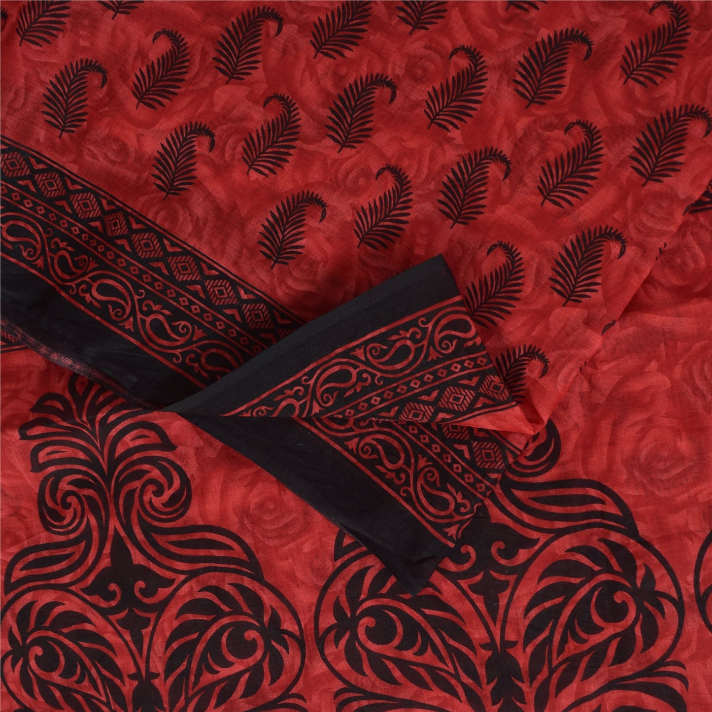 Санскритские винтажные сари индийское красное чистое хлопковое сари с принтом 5+ ярдов ремесленная устойчивая ткань