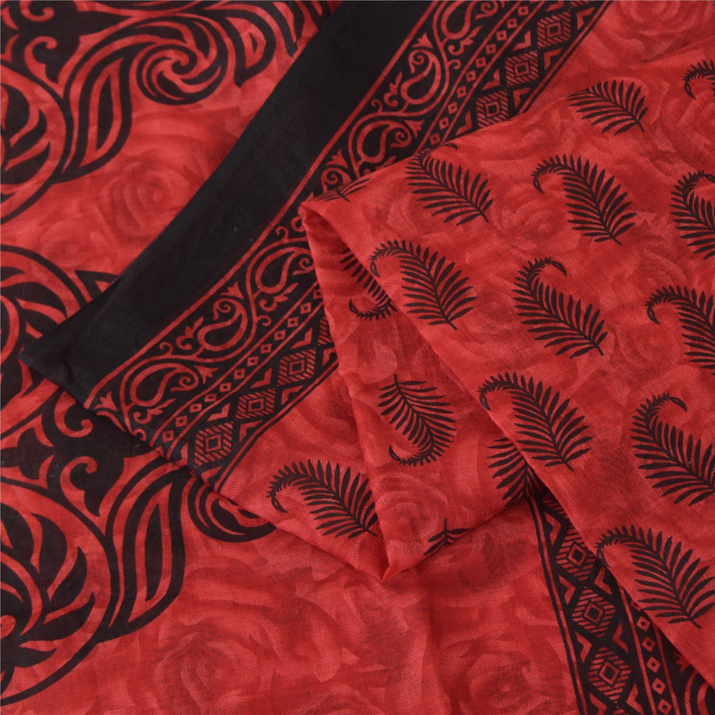 Санскритские винтажные сари индийское красное чистое хлопковое сари с принтом 5+ ярдов ремесленная устойчивая ткань