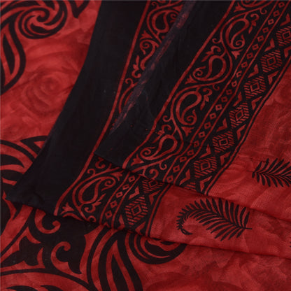 Санскритские винтажные сари индийское красное чистое хлопковое сари с принтом 5+ ярдов ремесленная устойчивая ткань
